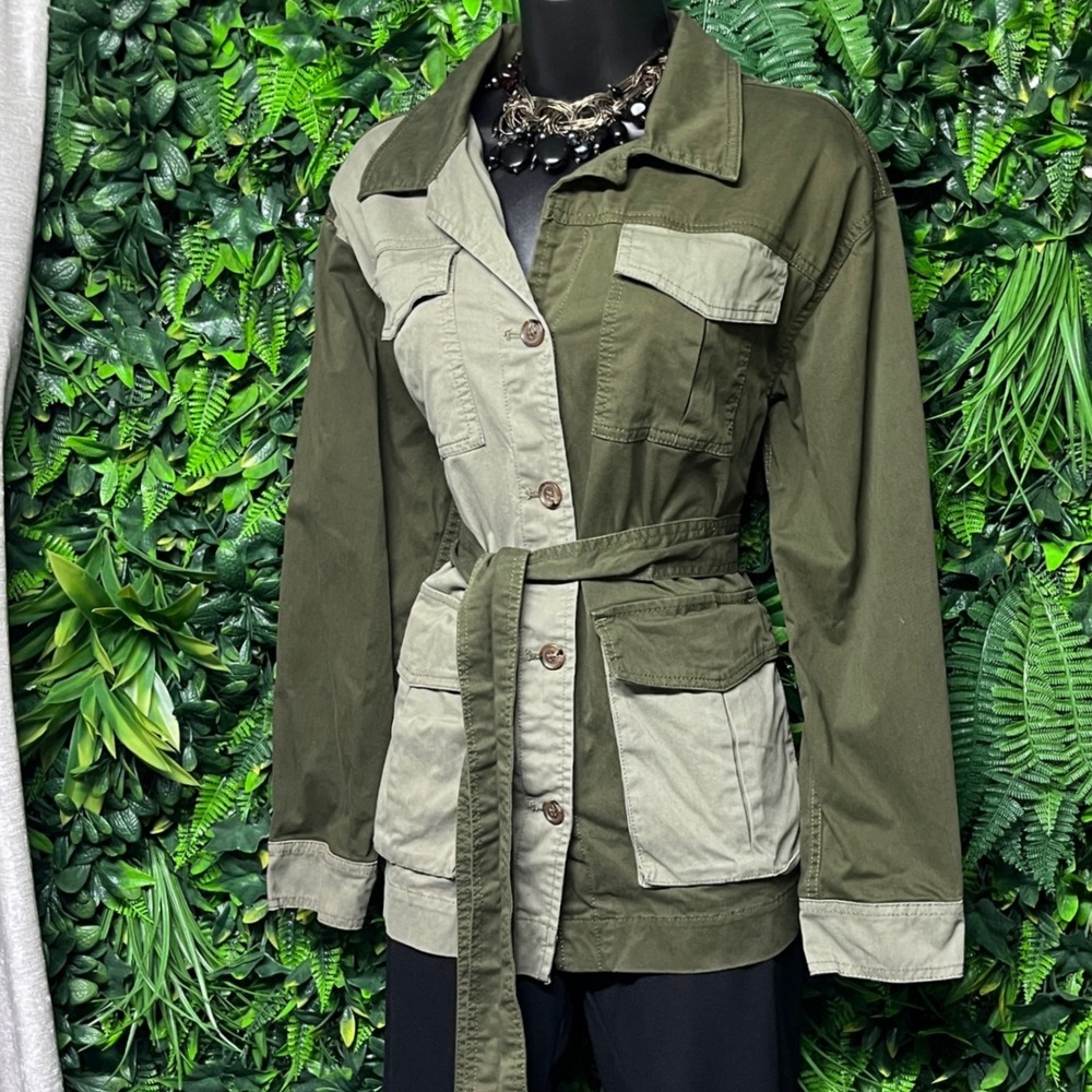 Banana Republic Jacket Shirt‎ Green Small Colorblock Utility Belted Cargo 3249